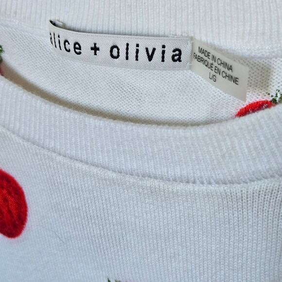 Alice + Olivia Ciara Cropped Strawberry Print Embroidered Sweater Size Large - Picture 6 of 8